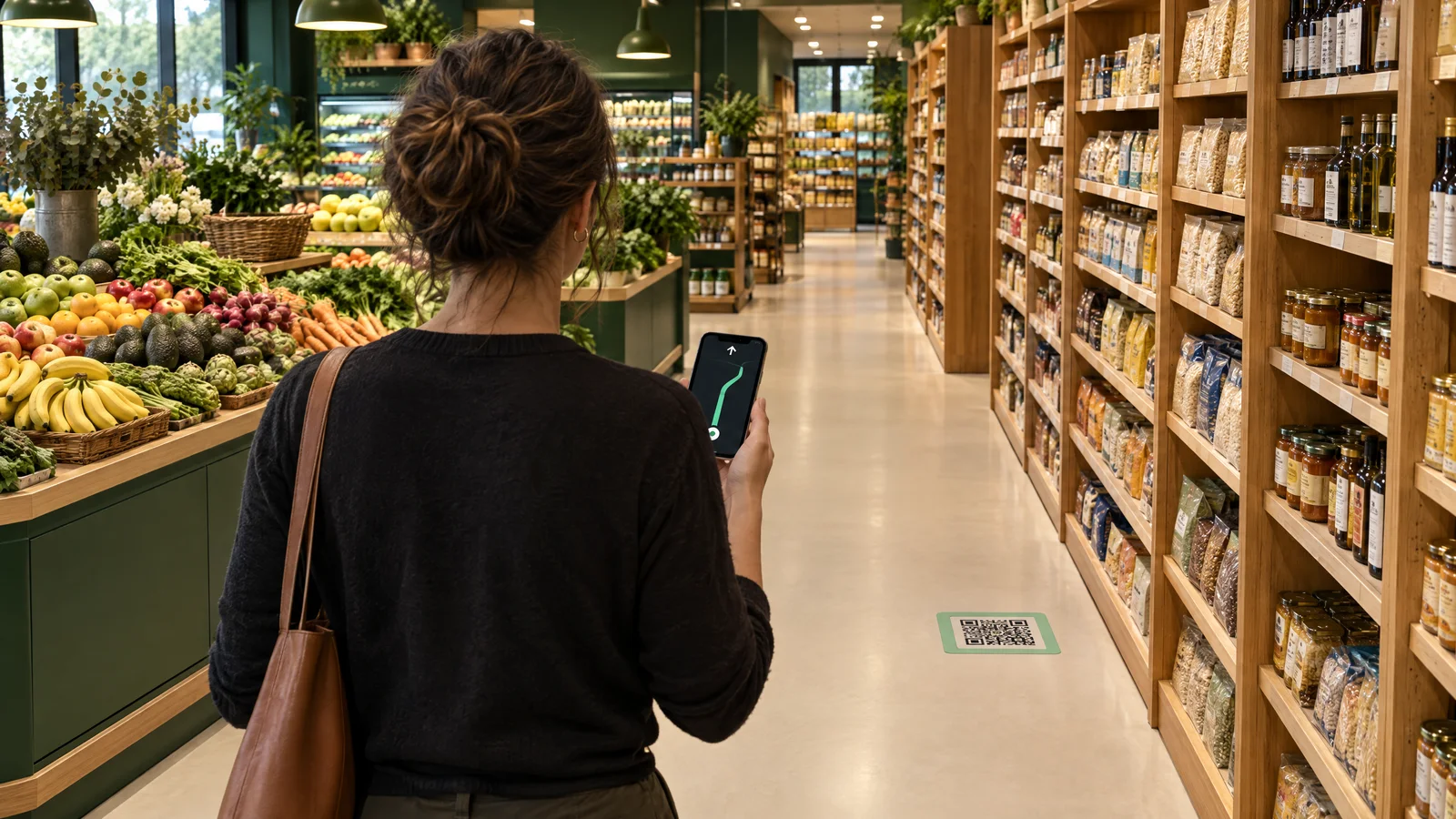 Épicerie : un client suit la ligne sur son téléphone jusqu’au produit.